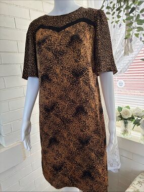 Chico's Black and Brown Animal-Print Midi Shift Dress